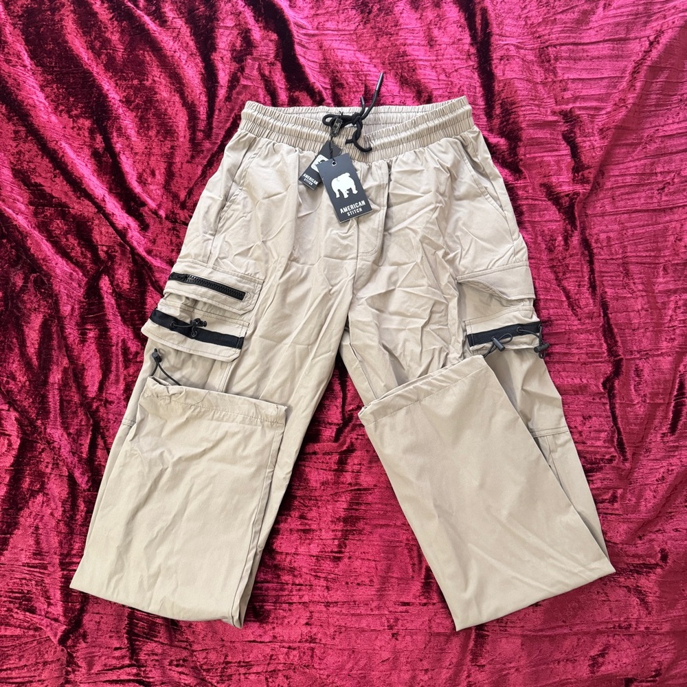 American Stitch Beige Cargo Pants with Black Accents